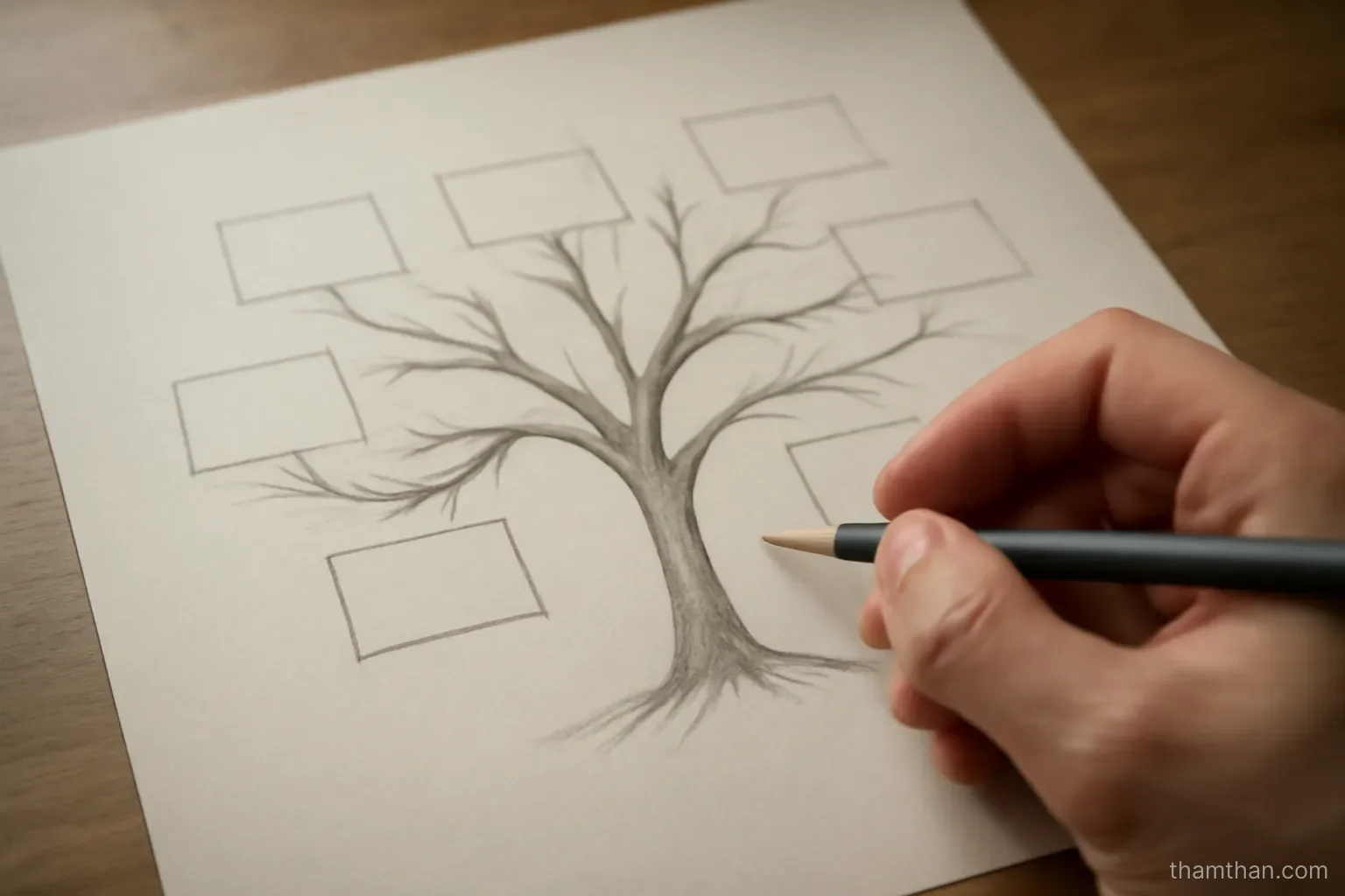 a hand drawn family tree on a sheet of paper with several branches sketched in pencil